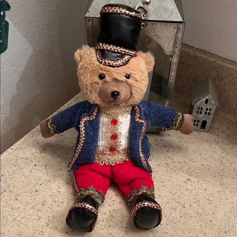 Festive Teddy Bear in Blue and Red Attire